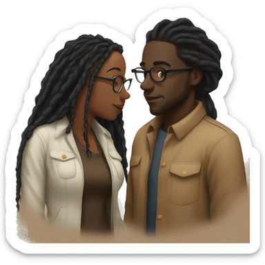 black couple with locs, male darkskin with long black locs, female brown skin with glasses and brown locs tied up kissing sticker