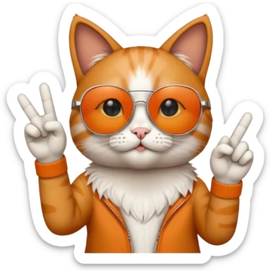 a cat wearing sunglasses a saying peace out on his head there would be written peace out and he will do the pose for peace out sticker