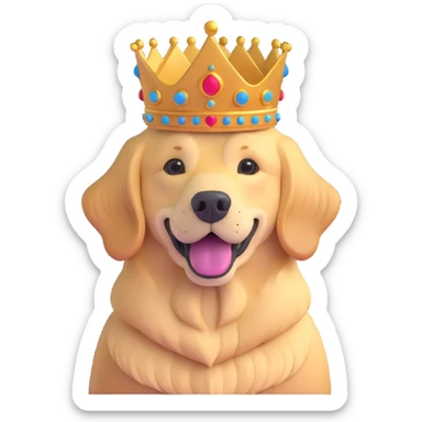 golden retriever wearing a crown sticker