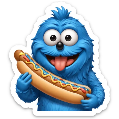 Cookie Monster eating long hot dog sticker
