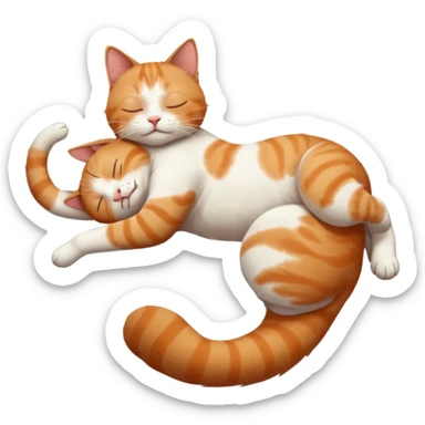 ginger and white small cat in funny positions upside down with eyes closed sticker