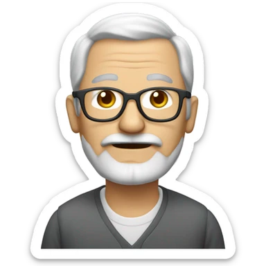 old man with gray hair, very receding hairline, gray mustache, glasses, loves coding sticker
