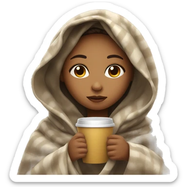 girl inside a blanket sipping coffee eyes look closed with a light skin sticker