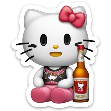 Hello kitty crying with tears holding Hennessy😭  sticker