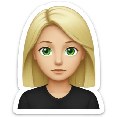 40 yr old blonde straight hair green eyes black shirt sticker