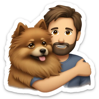 Bearded man brown hair hugging pomeranian sticker