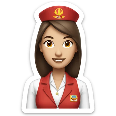 Stewardess in red uniform with long brown hair and brown eyes sticker
