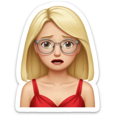 lomg blond woman  crying with glasses with red party wear dress sticker