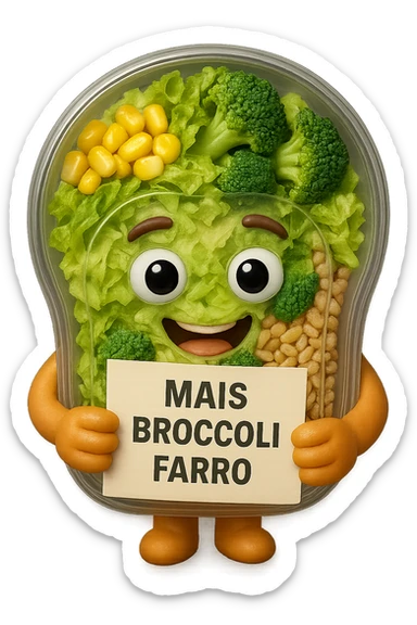 SU QUESTO STILE FAI UN EMOJI STILE IPHONE 3D DI UN INSALATA PRECONFEZIONATA DA SUPERMERCATO CON FOCUS SU ETICHETTA NUTRIZIONALE CON GLI INGREDIENTI IN ITALIANO TIPO: MAIS, BROCCOLI, FARRO, ACCANTO ALL'INSALATA CHE HA IN MANO C'è UN FOCUS SULL'ETICHETTA CON GLI INGREDIENTI SCRITTI, FALLO MOLTO REALISTICO IN 3D sticker