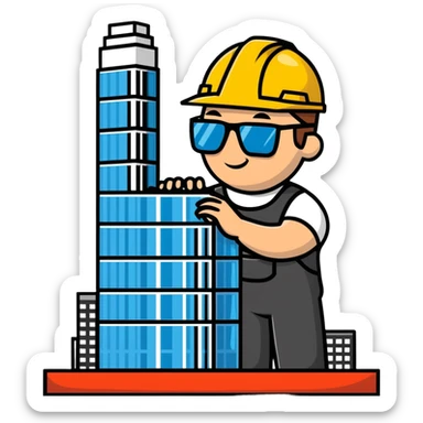 man building a model of a skyscraper wearing transparent safety glasses sticker