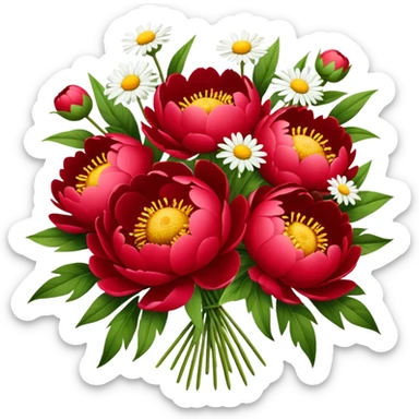 Rote Pfingstrosen und Gänseblümchen sticker