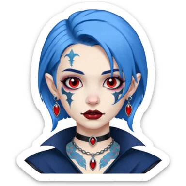 wampire with blue hair and face tattooed and extra big earing sticker