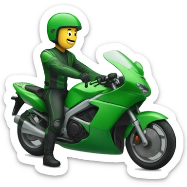 green motorbike and a man green helmet sticker