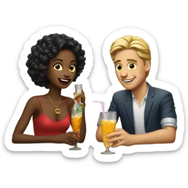 boys enjoying drinks at bar with pretty woman sticker