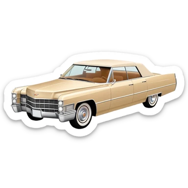 Geometric beige 1966 Cadillac DeVille, reduced to simple shapes, minimalist 30-degree view, basic forms only, Once Upon a Hollywood inspired, iOS emoji style sticker