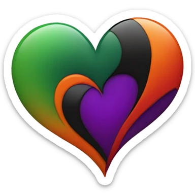 Heart, with red, purple, black, green, and orange swirl sticker