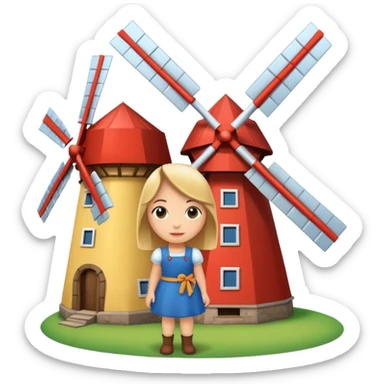 Dutch windmill with cute girl sticker