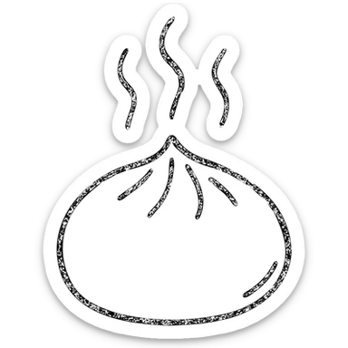 hand-drawn outlined icon of a banh bao with steam lines above, no fill sticker
