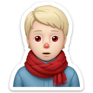 плюшеве личко, шарф до носа, тремтіння, температура, червоний ніс, хвороба sticker