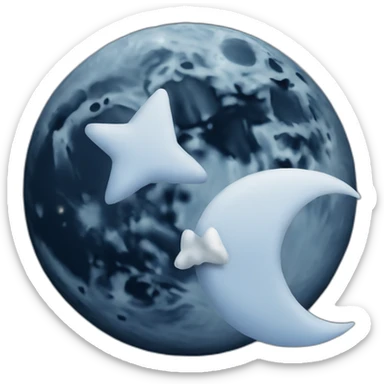 A dark blue moon with a small white bow on the right side sticker