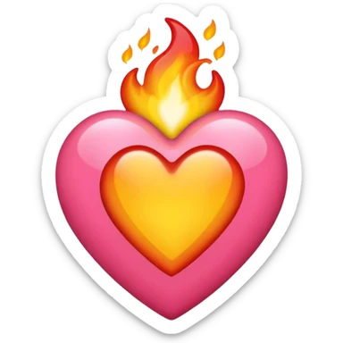 red-orange, yellow and bubblegum pink flaming heart, iPhone emoji style, transparent background, with soft details sticker