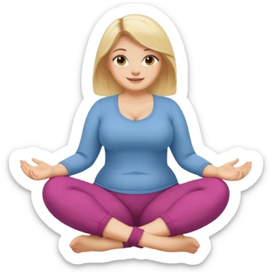 curvy blonde woman, front view, sitting on her soles, smiling, SFW sticker
