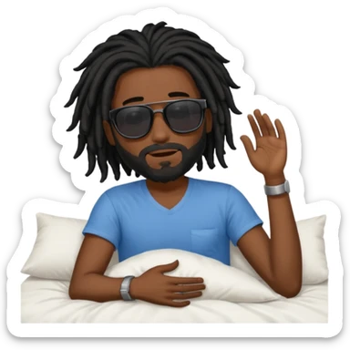 African American man with beardwith shoulder length black dreadlocks wearing black sunglasses waking up in bed sticker