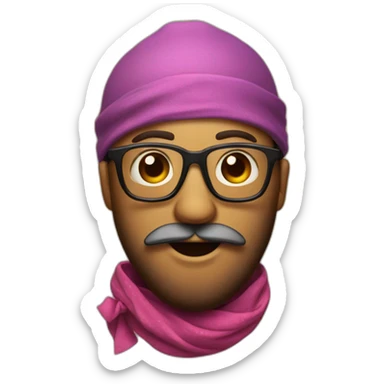 emoji sticking out tongue and closed right eye with gradient glasses, beard and bandana on head sticker