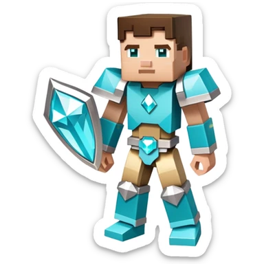 Minecraft character with diamond armor full body, blocky pixelated style sticker