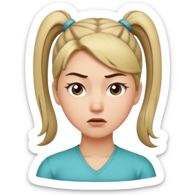 A woman with a ponytail tilting her head and wearing a dissatisfied expression. sticker