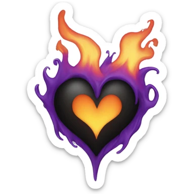 Black heart purple flame sticker