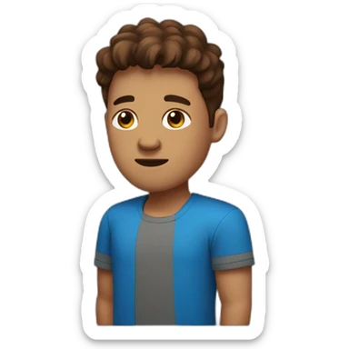 A cubic man, Brown hair, blue t-shirt, Brown skin sticker