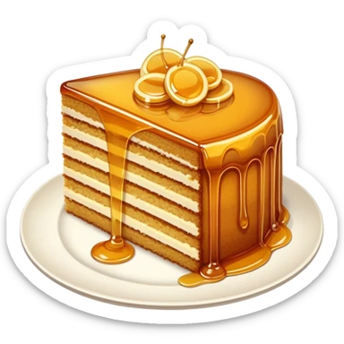 slice of honey cake on plate, golden, layered sticker
