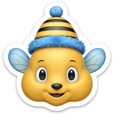 
Bees with blue Birthday Hat, Happy bee with striped party hat sticker