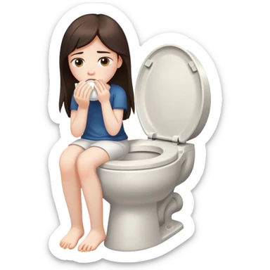 girl with long dark brown hair and pale skin vomiting into toilet sticker