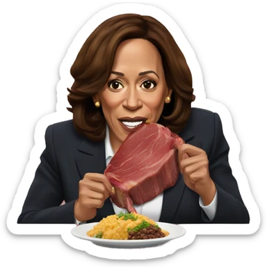 kamala harris eating a big beef steak sticker
