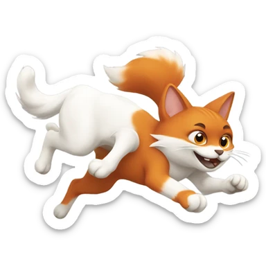 White cat chasing a fox sticker
