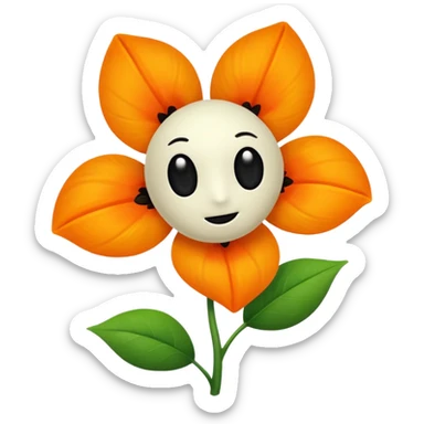 Green stem, white bud with black cartoony face: ;p. And six heart shaped yellowish orange petals sticker