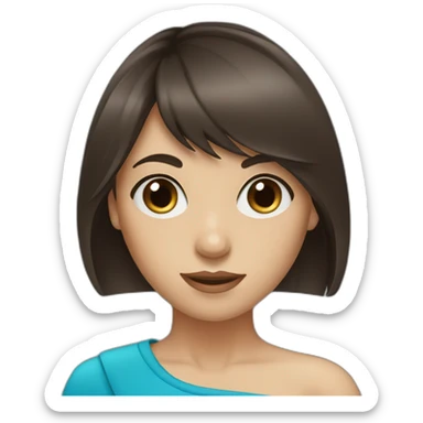 Dark brown long hair bangs girl with blue eyes sticker