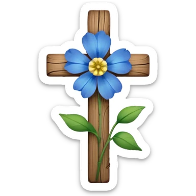 Cross at Funeral with blue flower sticker