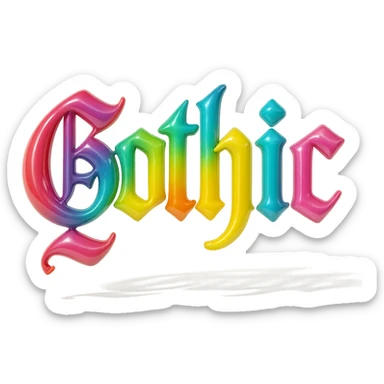 the word 'Gothic' in ornate gothic calligraphy, balloon style sticker
