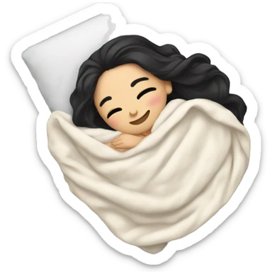 Pale Girl with black hair laying down cozy in a  blanket sticker