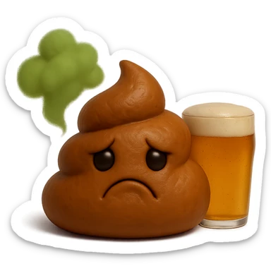 emoji stile iphone feci tristi realistiche 3d con nuvoletta verde che esce simboleggiando puzza e con accanto una birra realistico 4k
 sticker