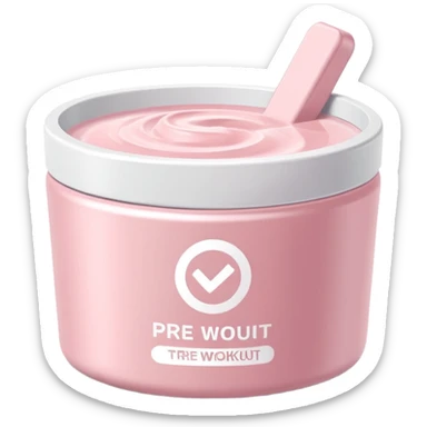 Pastel pink pre-workout tub with sleek white text, luxury background sticker