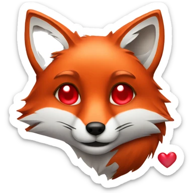 dark red fox face with tiny red heart instead of eyes sticker
