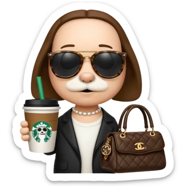 snoopy in a desk with starbucks and his chanel purse sticker