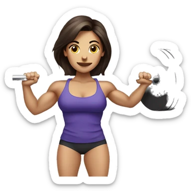 3 strong brunette girls doing barbell  sticker