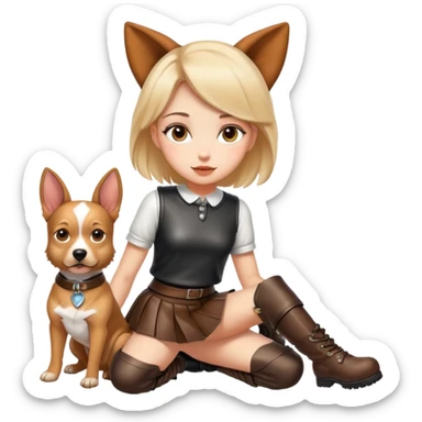 Girl dressed like a dog and in  leather skirt and boots sticker