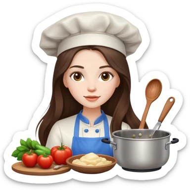 beautiful pale brunette girl with long hair cooking sticker