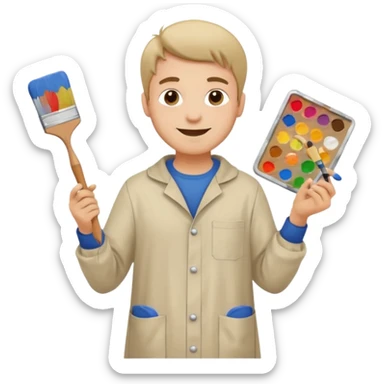 happy man painting a picture full body sticker